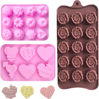Set van 3 Siliconen Mallen voor Chocolade - Perfect voor het Maken van Chocolade, Snoep en Desserts