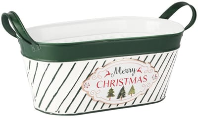 Dekoratief | Bakje ovaal 'Merry Christmas', wit/groen, metaal, 30x15x11cm | A255909