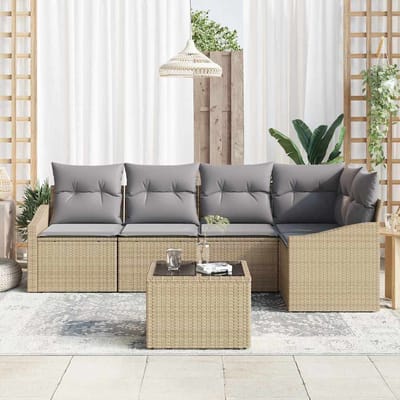 vidaXL - Tuinbank - Set - 6 - st - Beige - en - Lichtgrijs - poly - rattan