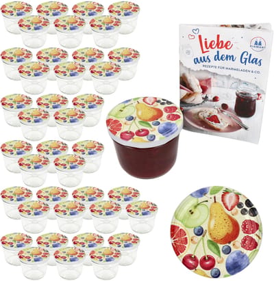 MamboCat Set van 40 bekers 230ml Comic fruitdeksels + receptenboekje