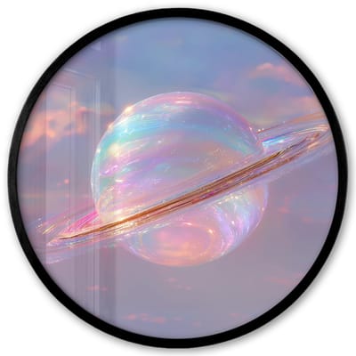 Poster in lijst Rond - Fotolijst 40x40 cm - Posters - Planeet - Lucht - Wolken - Pasteltinten - Ronde posterlijst zwart - Decoratie - Wanddecoratie woonkamer - Muurdecoratie slaapkamer