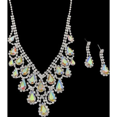 Mode Kristal Volledige Diamant Ketting Oorbellen Tweedelige Avondjurk Accessoires Dinerfeest Sieraden Bruidsaccessoires Vrouwen gray