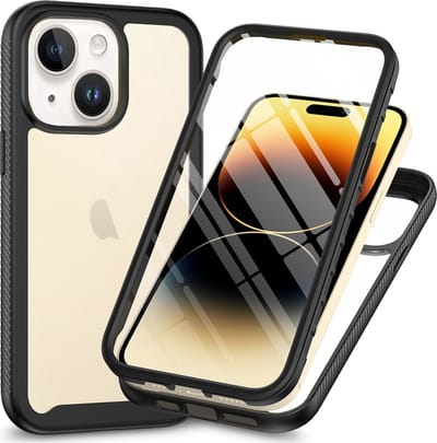 Hoesje met Ingebouwde Screenprotector Geschikt voor Apple iPhone 15 | Full Protect valbescherming | Schokbestendige Beschermhoes tegen Vallen | Shockproof | Doorzichtig / Zwart