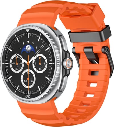Stravo TrailFit Siliconen Bandje Geschikt voor Samsung Galaxy Watch 9 (40/44mm) / Watch 8 (40/44mm) / 8 Classic (46mm) - Siliconen sport horlogeband voor Samsung smartwatches - Zwart/oranje