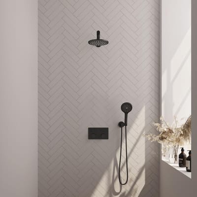 Brauer Black Carving Thermostatische Regendoucheset Inbouw - Hoofddouche 20 cm - Rechte Wandarm - Met Drukknoppen - Handdouche 3 Standen - Doucheslang - Wandaansluitbocht - Mat Zwart