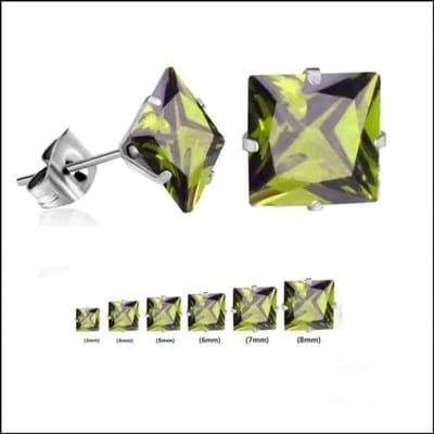 Aramat Jewels | Oorbellen | RVS Vierkante Zirkonia Oorbellen - Tijdloze Oorstekers | Zilverkleurig / Olijf Groen / 5mm | | | Staal | Kinderen, Volwassenen | Verkleurd niet