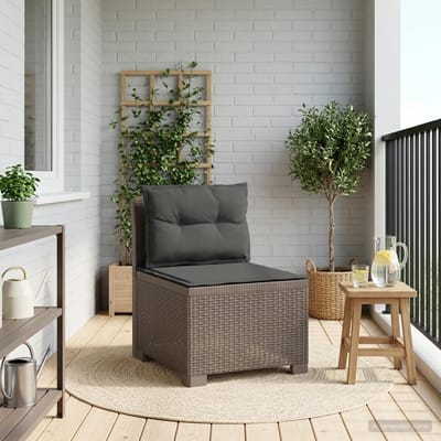 vidaXL - Eén-zits - Tuin - Sofa - met - Kussens - Rieten - Look - PP - Lichtgrijs