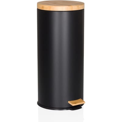 Afvalbak / prullenbak CLEAN BAMBOO 30 l staal/bamboe zwart mat hjh OFFICE
