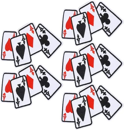 Set van 5 Geborduurde Patches voor Kleding, Hoed en Jeans - Poker Ace Speelkaarten Applicaties voor Creatieve Projecten