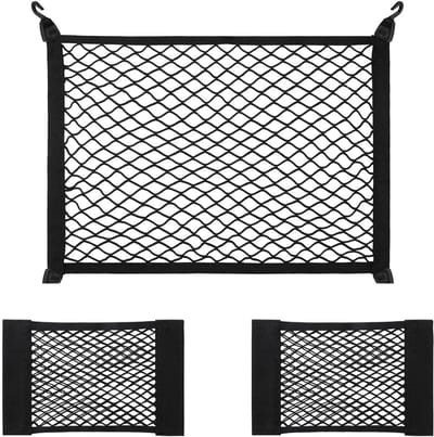 Dailygoods - Kofferbaknet, 2 stuks, kofferbaknet met klittenbandsluiting en 1 stuks kofferbaknet met haken, bagagenet voor de auto, 50 x 25 cm, 60 x 40 cm, voor de meeste auto's