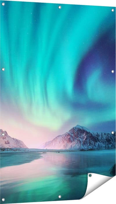 Gards Tuinposter Groene Noorderlicht in Noorwegen - 80x120 cm - Tuindoek - Tuindecoratie - Wanddecoratie buiten - Tuinschilderij
