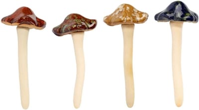 Keramische Paddenstoelen - Tuindecoratie Set - Sprookjeswereld Creëren - Fijne Afwerking - 4 Stuks - Diverse Kleuren