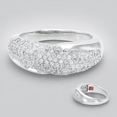 Cavill - Zilveren Ring - 925 Sterling Zilver - 0,09 ct Tanzania Robijn Princess Geslepen - 1,028 ct Zirkonia Pavé Elegantie