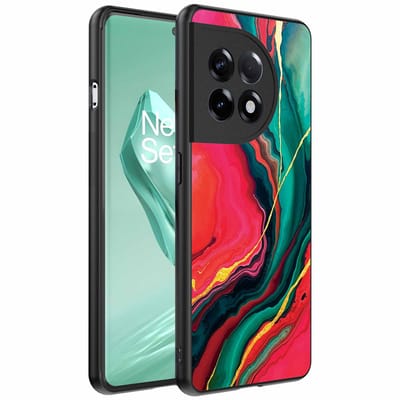 Geschikt voor OnePlus 12R Telefoonhoesje met Rood Groen Marmer Opdruk - TPU Backcover Case Red Green Marble Design - Smartphonica geschikt voor OnePlus 12R