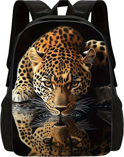 Luipaard Reflectie Rugzak | Luipaardpatroon Rugtas | Jaguar Rugzak | Jaguar met Weerspiegeling Rugzak | Gave Rugzak | Dieren Rugzak | Rugzak Meisjes | Rugzak Jongens | Mooie rugzakken met Luipaard | 15 - 20 liter | Kinder Rugzak