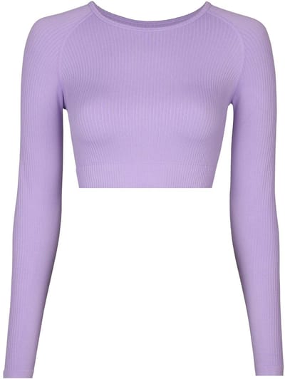 SNOCKS Geribbeld Sportshirt Lange Mouw Dames - Seamless Crop Top - Yoga Shirt Dames - Geribbeld Design - Blickdicht