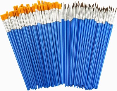Complete penselenset met 100 stuks: 50 ronde en 50 platte penselen voor acrylverf, tekenen en knutselen voor zowel kinderen als volwassenen