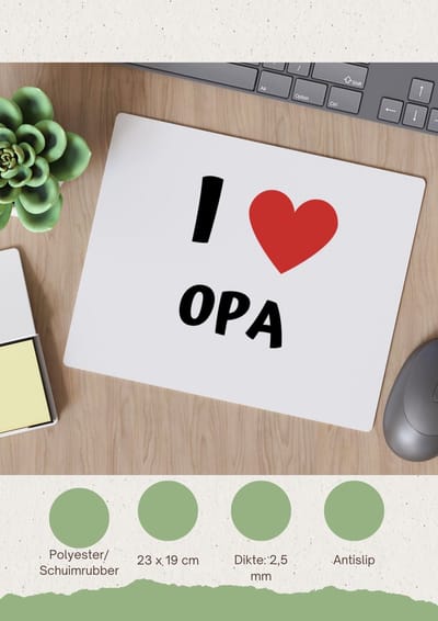 Akyol - i love opa Muismat - Opa - de liefste opa - verjaardag - cadeautje voor opa - opa artikelen - kado - geschenk - 23 bij 19 cm