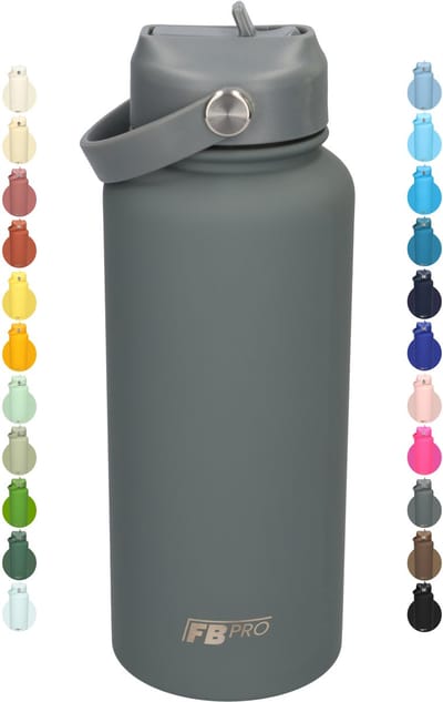 Thermos waterfles 1 liter - Isolerende Waterfles met Draaibare Drinktuit - Houdt Koud Drinken Écht KOUD - Grey - Drinkfles voor Volwassenen met Handvat - Grijs