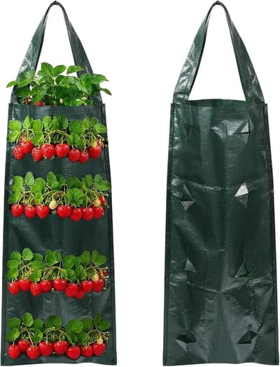 Hanging Vertical Plant Bag voor Aardbeien, Tomaten en Kruiden - 8 Openingen voor Buitengebruik, Ideaal voor Groenten en Planten