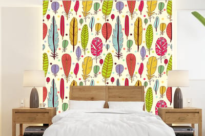 Behang - Fotobehang Patroon - Veren - Kleuren - Jongens - Kinderen - Kids - Kind - Breedte 220 cm x hoogte 240 cm