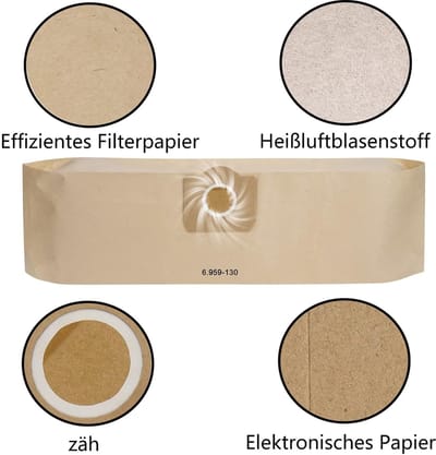 Dailygoods- Stofzuigerzakken 7 Stuks - Papieren Filterzakken - Geschikt voor Kärcher WD3/A2201/A2204 - Duurzaam - Microporeus Filterpapier - 99% Deeltjesfiltering
