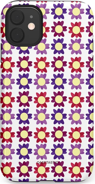 Casetastic Hoesje Geschikt voor Apple iPhone 11 - Stijlvolle Beschermende Duo-layer Case - Rood Paarse Roze Madelief Bloementjes