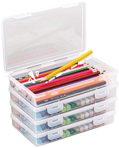 Dailygoody - Pennenbox - Opbergdoos - Stapelbaar en duurzaam - Doorschijnend - BPA-vrij - Voor kantoor en school - 4 compartimenten