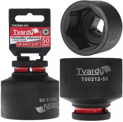 Tvardy slagdop zeskant kort model 50 mm - chroom-molybdeenstaal - voor 19 mm vierkant - zwart - voor slagmoersleutel en zwaar werk in werkplaats en industrie