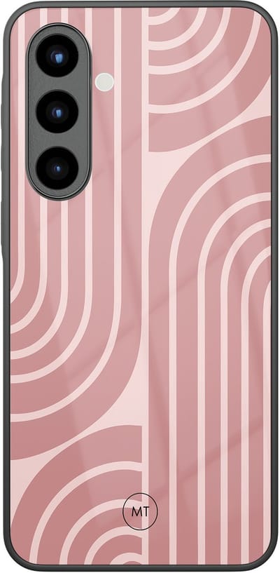Hoesje geschikt voor Samsung Galaxy A56 - Blush shapes - Hard Case Zwart Back Cover - Print - Roze - Mooie Telefoonhoesjes