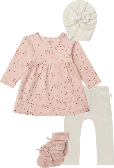 Noppies - Kledingset - Meisjes - 4 delig - Jurk Nisib Rose Smoke - Legging Angie Oatmeal - Mutsje Niwot Oatmeal - Slofjes Nelson Rose Smoke - Maat 56
