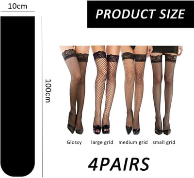 MTTproducts- Kousenset 4-delig - Lange Netkousen - Antislip Siliconen - Zwarte Kousen - Modieuze Stijlen - Comfortabel en Glamoureus