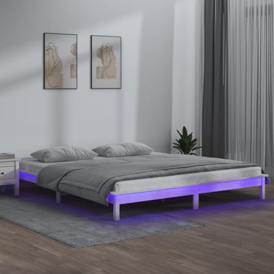 vidaXL - Bedframe - LED - massief - hout - wit - 140x200 - cm