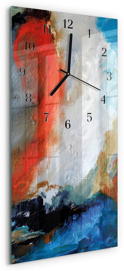Tulup Wandklok - Chaos Glazen Klok Met Print - 30x60 cm - Veelkleurig Moderne Glazen Wandklok - Zwarte Handen - Rechthoekige Wandklok - Glazen Wandklok Design - Klok Glas Met Opdruk