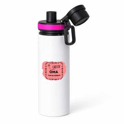 Hacebo® - liefste oma van de wereld waterfles met draaidop roze - Oma - de liefste oma - verjaardag - cadeautje voor oma - kado - geschenk - water fles - 850ML