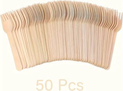 50 stuks, Wegwerp dessert cake ijs houten vorken voor feestjes, Vorken gemaakt van berkenhout voor afstudeerfeest, verjaardagsbenodigdheden, bruiloft, restaurant, Thanksgiving-bijeenkomst serviesgoed