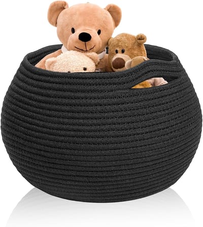 Opvouwbare Opbergmand van Katoen, 25 x 21 cm, Zwart, Voor Wasgoed, Handdoeken en Toiletpapier, Multifunctionele Opslagoplossing