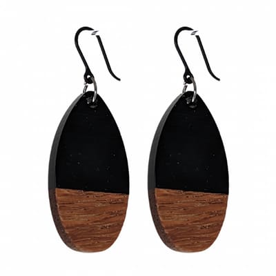 100% Allergievrije Lange Oorbellen-Dilara-Hout-Bruin-Zwart-Charme Bijoux