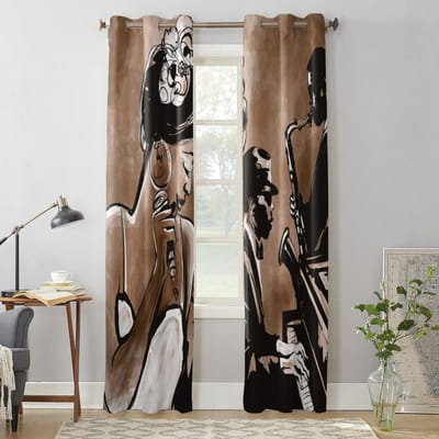Vrouw Zangeres Piano Muziekinstrument Retro Raamgordijnen Woonkamer Slaapkamer Raambekleding Huishouden Keukengordijnen 135W x 60H(cm) x1 gray