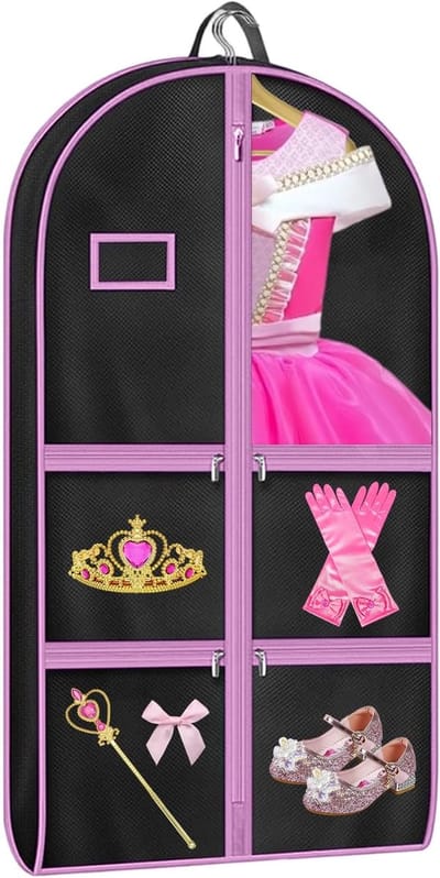 Thijox - Kledingtas voor Kinderen, Opvouwbare Kledingzak met 5 Zakken, Ademend en Stofdicht, Roze Korte Kledinghoes voor Dansers, Optredens, Reizen en