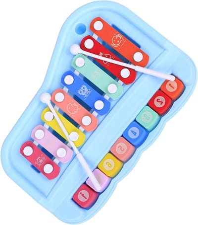 Klokkenspel 8 noten - Xylofoon percussie - Muziek Leren - Handgeslagen metaal - 245 cm breed - Blauw
