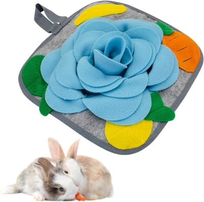 KZQ Konijn Snuffelmat Speelgoed 30x30 Cm Wasbaar Voedselpuzzel Voor Cavia S Fretten En Kleine Knaagdieren Foerageermat Voor Hersenstimulatie En Energieverbruik（Blauwe bloem）