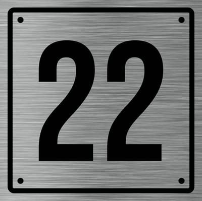 Huisnummerbord 22 - Incl. Schroeven en Pluggen – Acrylaat - 10 x 10 cm - RVS met Zwart