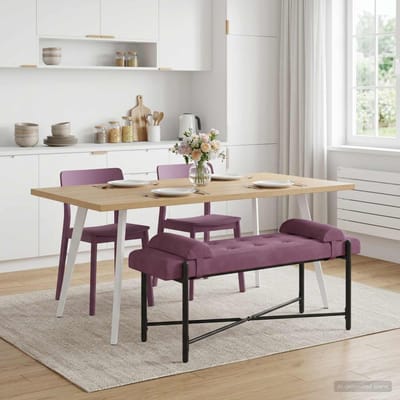 vidaXL - Knopgestoffeerde - Bank - met - Kussens - Paars - 110 - x - 40 - x - 46 - cm