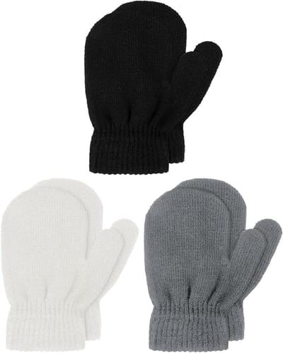 3 Paar Kinderen Gebreide Winterhandschoenen voor Peuters - Warme en Comfortabele Handschoenen voor Kinderen van 1-4 Jaar in Donkere Kleuren
