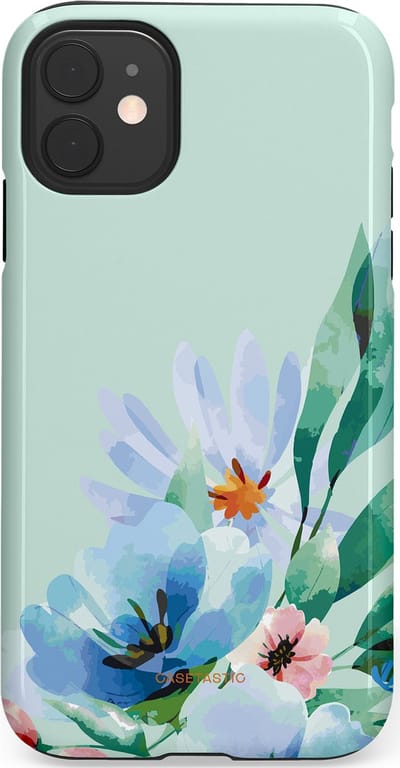 Casetastic hoesje geschikt voor Apple iPhone 11 - Dubbellaagse bescherming - Lente schildering - Fashion Case - Lichtgrijs Lichtblauw Mintgroen