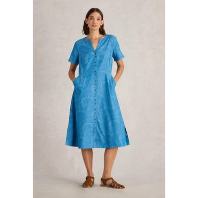 White Stuff Iris Cotton Jacquard Dress Chambray Blue Maat: 10 REGULAR | Blousejurken Outlet | Dames | Blauw
