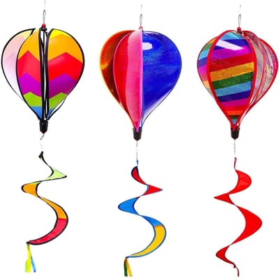 Windspinner Heteluchtballon - Tuindecoratie Ornament - Buiten Versieren - Windgeactiveerde Beweging - 129 cm Hoog - Regenboogkleurig