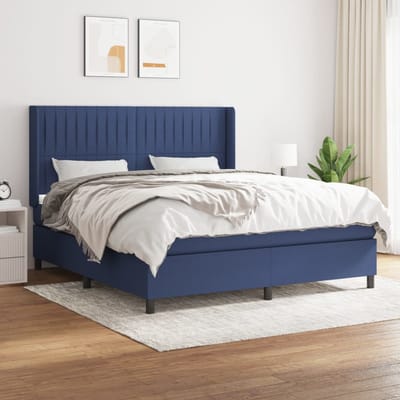 vidaXL - Boxspring - met - matras - stof - blauw - 160x200 - cm