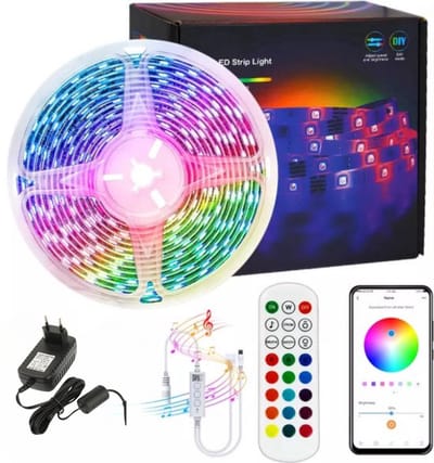 Lichtendirect-LED Strip - 5 meter - RGB verlichting - dimbaar - met afstandsbediening- Bluetooth - zelfklevend-Led light strip | Led lights | Led strips | Ledstrip